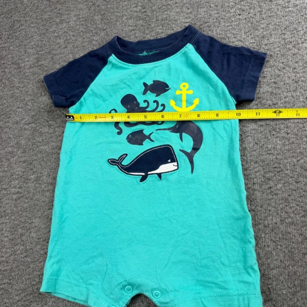 Carter's Romper Baby‎ 6 Months Teal Navy Blue Whale Octopus Nautical One Piece